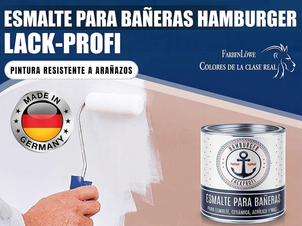 Pintura para bañeras Hamburger Lack-Profi, resistente a arañazos, hecha en Alemania. Con rodillo y lata.