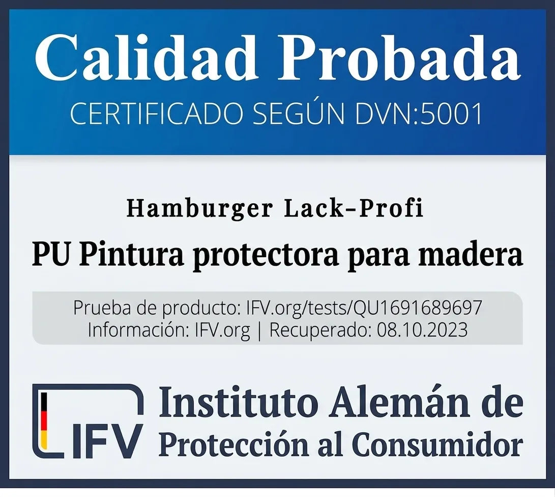 Sello de calidad alemán para pintura protectora de madera PU Hamburger Lack-Profi, certificado por IFV.