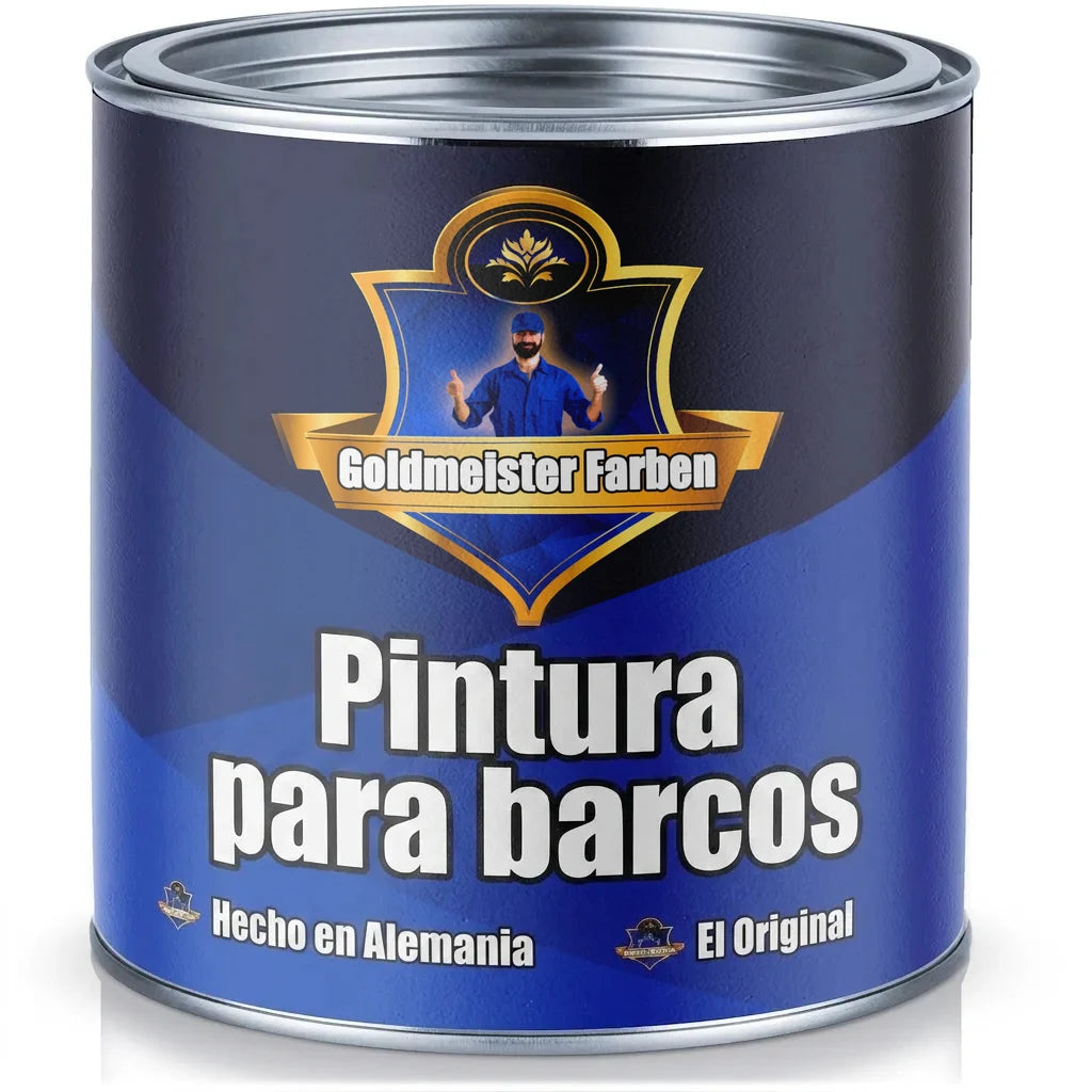 Envase de pintura azul Goldmeister Farben para barcos, Bootslack, Made in Germany, Das Original.