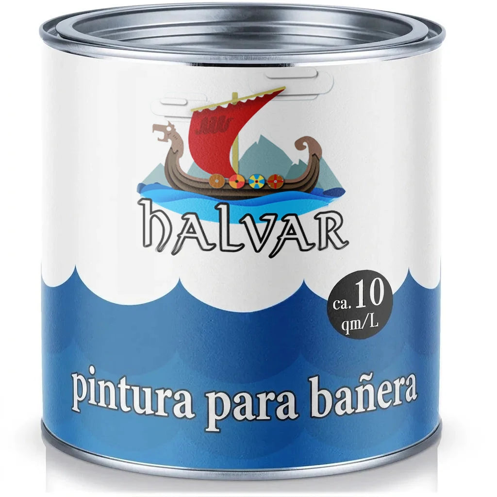 Bote de pintura HALVAR para bañeras con diseño de barco vikingo, rendimiento de 10 m²/L.