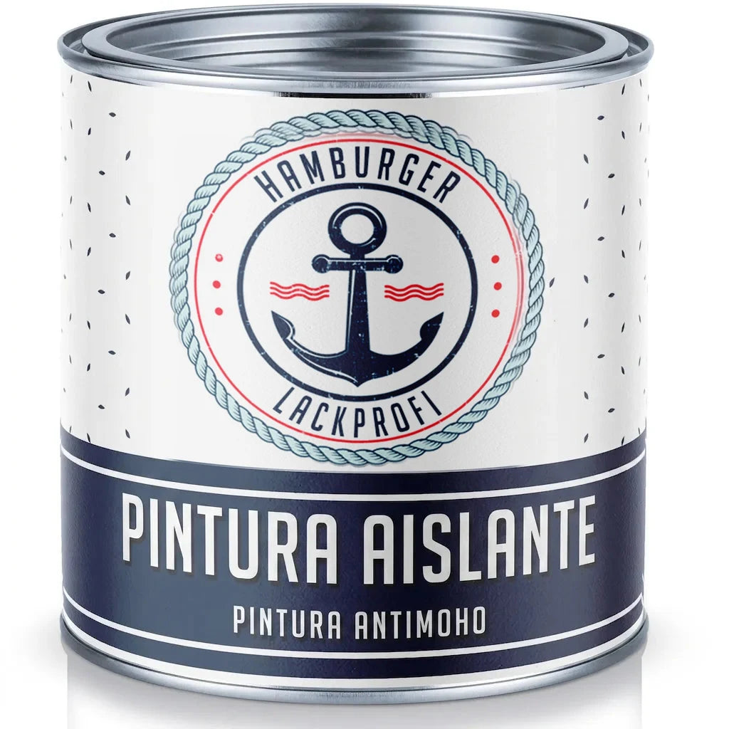 Bote de pintura aislante y antimoho Hamburger Lackprofi con logo de ancla.