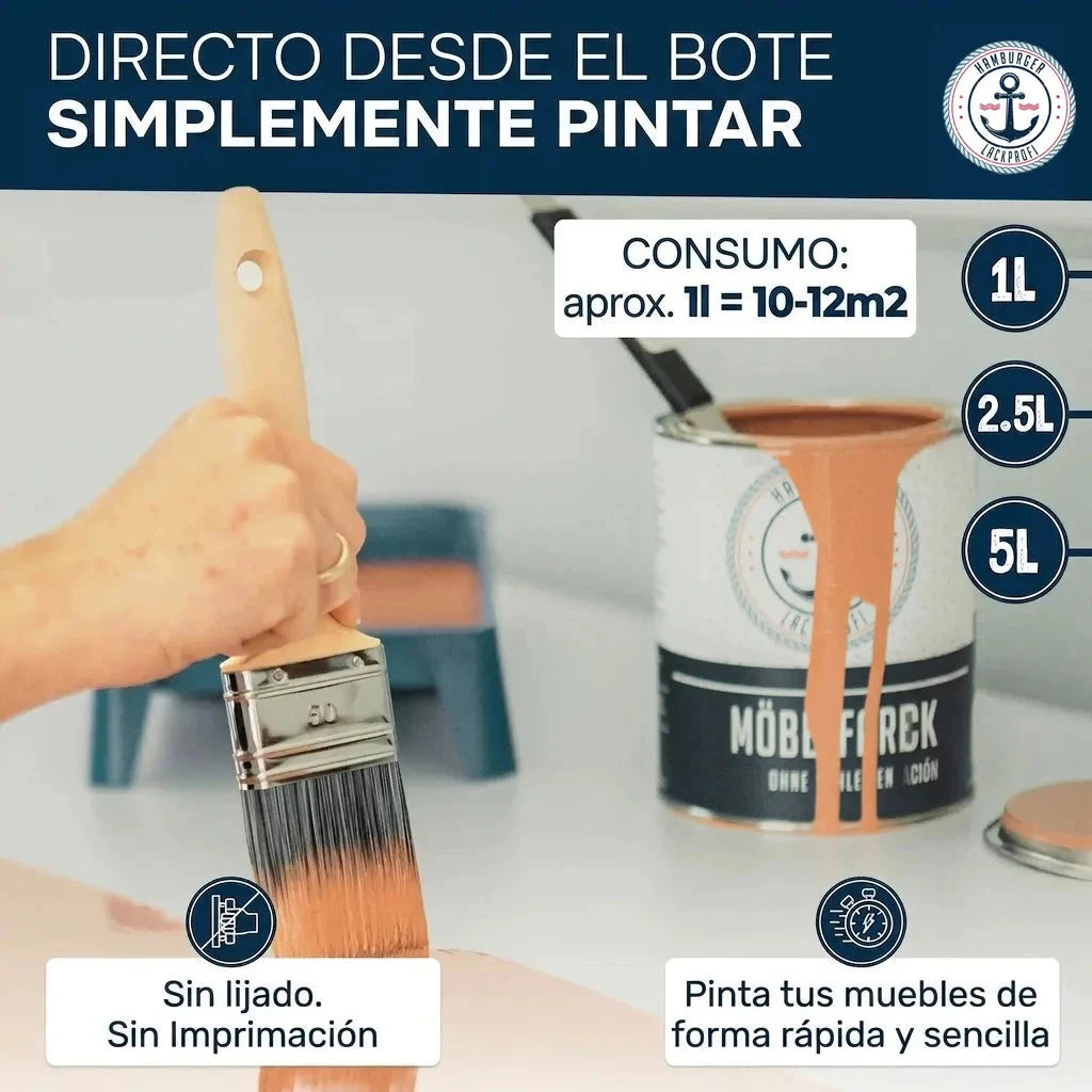 Pintura "MÖBEL FRECK" para muebles, sin lijar ni imprimar. Consumo: 1L = 10-12m2.