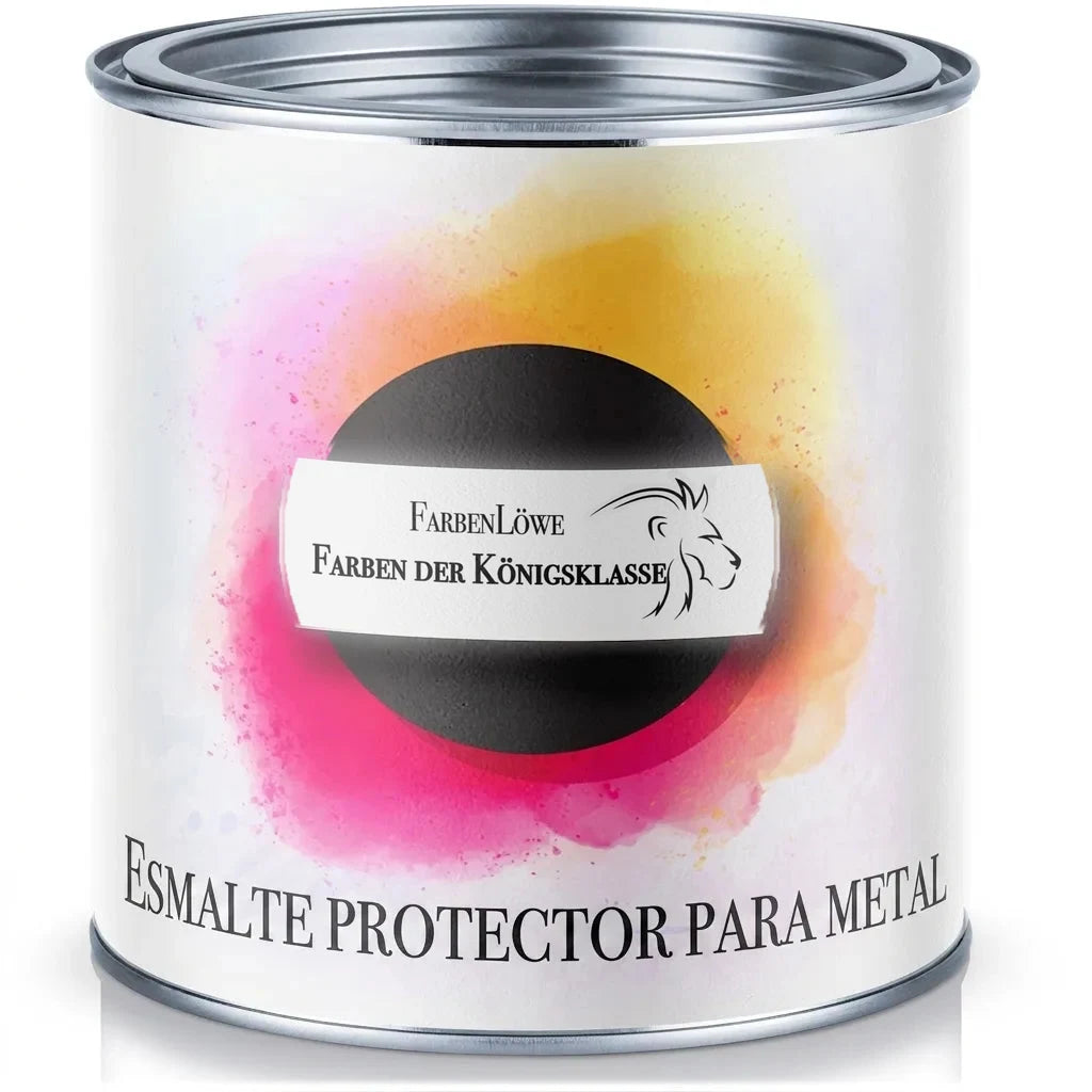 Bote de pintura metálica FarbenLöwe con laca protectora para metal, 'Colores de la Clase Real'.