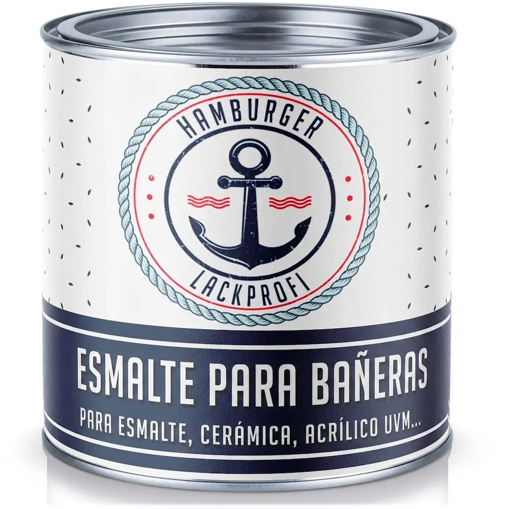 Lata de pintura para bañeras marca Hamburger Lackprofi, con ancla y diseño náutico. Para esmalte, cerámica, acrílico.