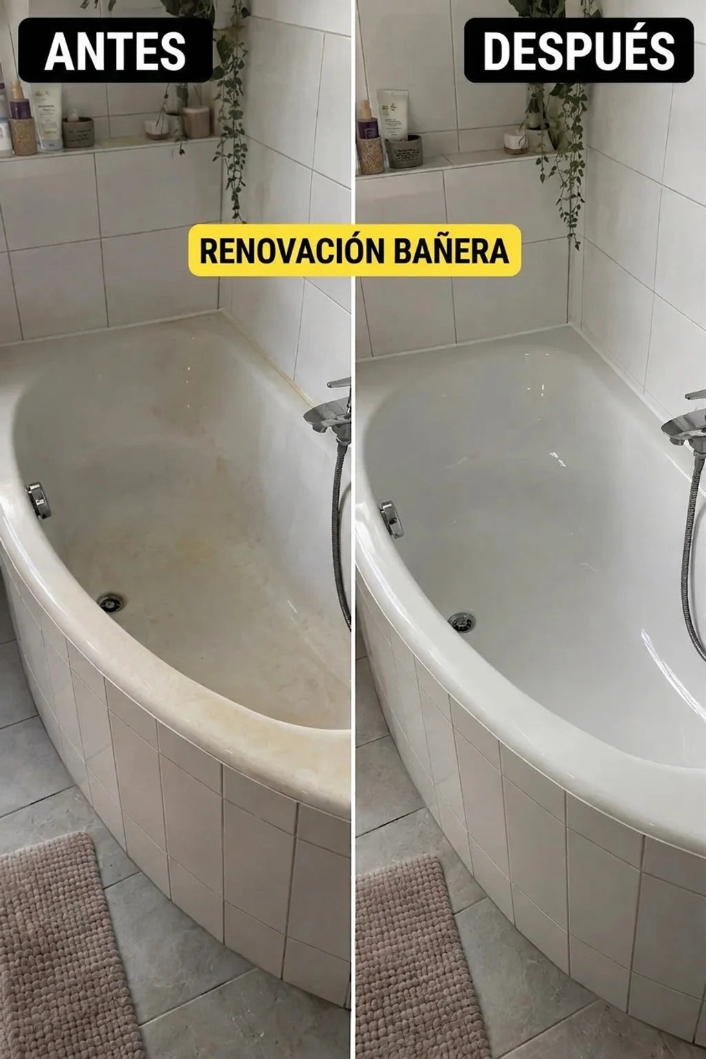 ANTES y DESPUÉS: Metamorfosis de una bañera vieja y amarillenta en un blanco limpio y reluciente. Renovación del baño.