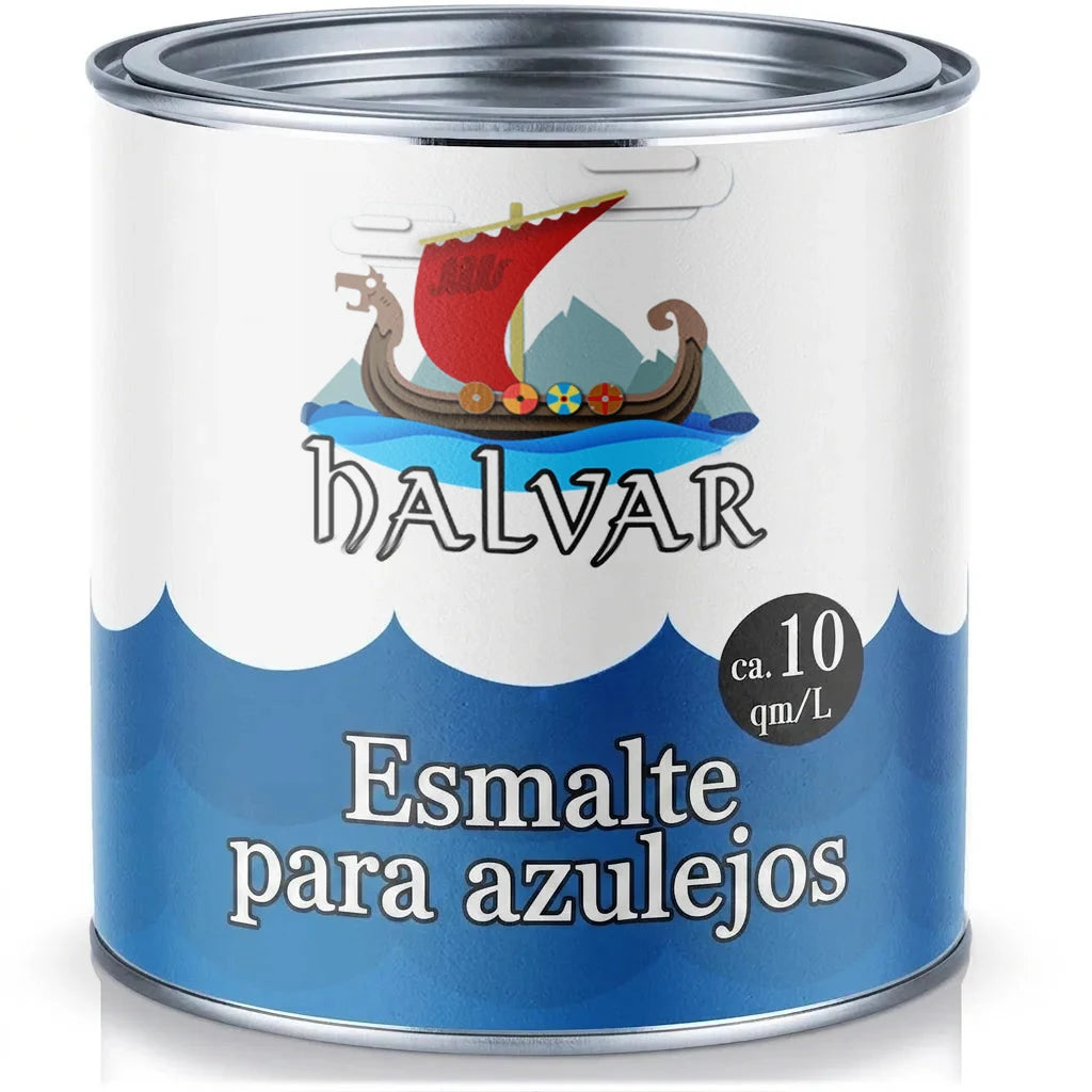Bote de pintura HALVAR Fliesenlack para azulejos con una cobertura aproximada de 10 m²/L.
