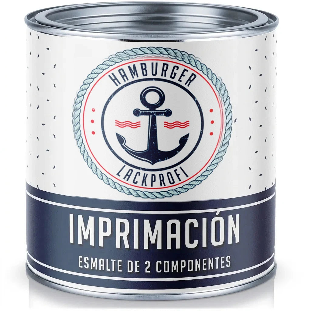 Envase de imprimación y laca de 2 componentes 'Hamburger Lackprofi' con diseño náutico de ancla.