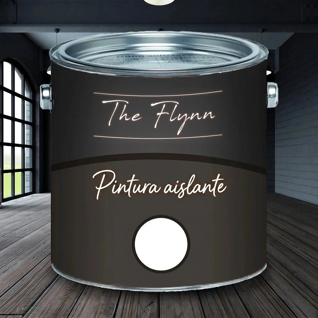 Pintura antimoho The Flynn: bote negro en un interior moderno con suelo de madera